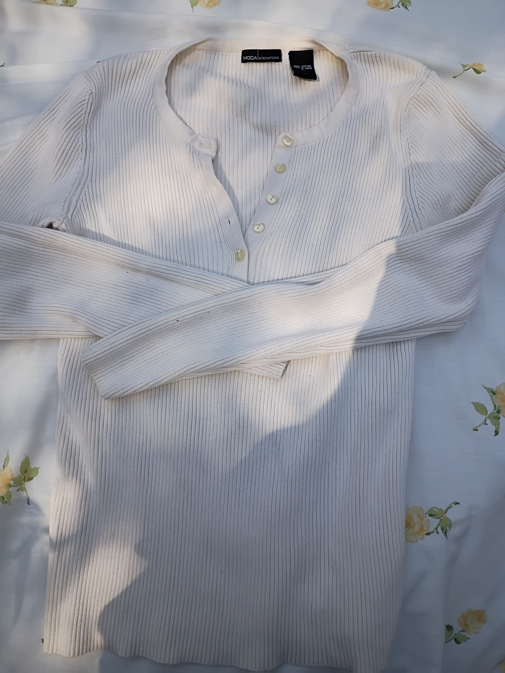 Moda International Cream Ribbed Henley Long-Sleeve Shirt